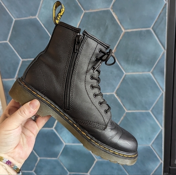 Dr. Martens 1460 J Leather Lace Up Zip Boots Bouncing Soles Size 4 - Picture 4 of 11